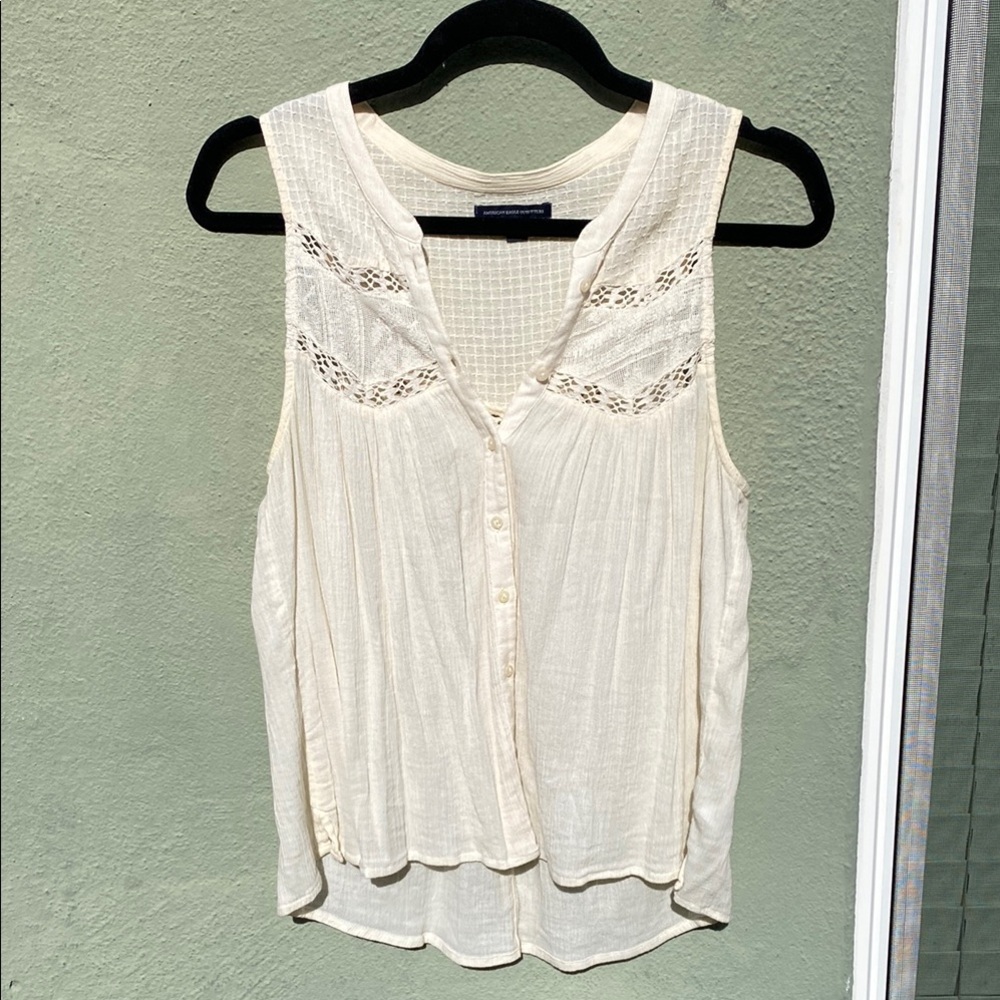 American Eagle Outfitters Cream Embellished Sleeveless Tank Top